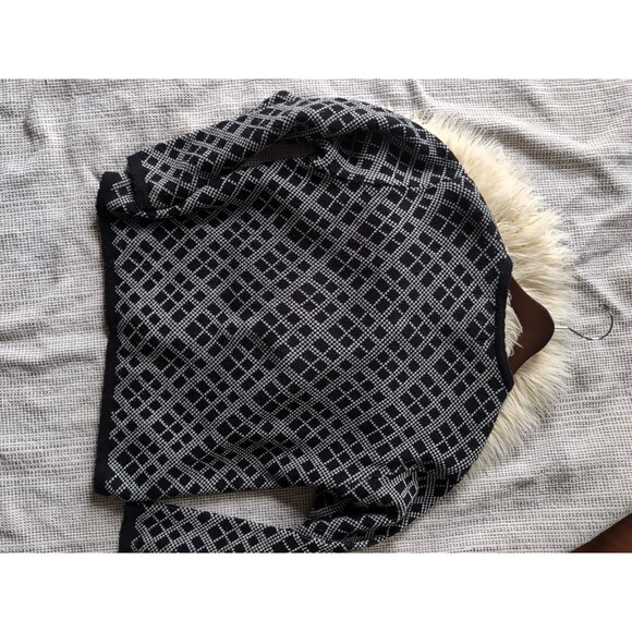 Vintage Tally-Ho Woman's M Knit Cardigan Sweater Black & White Argyle Print - Picture 7 of 9